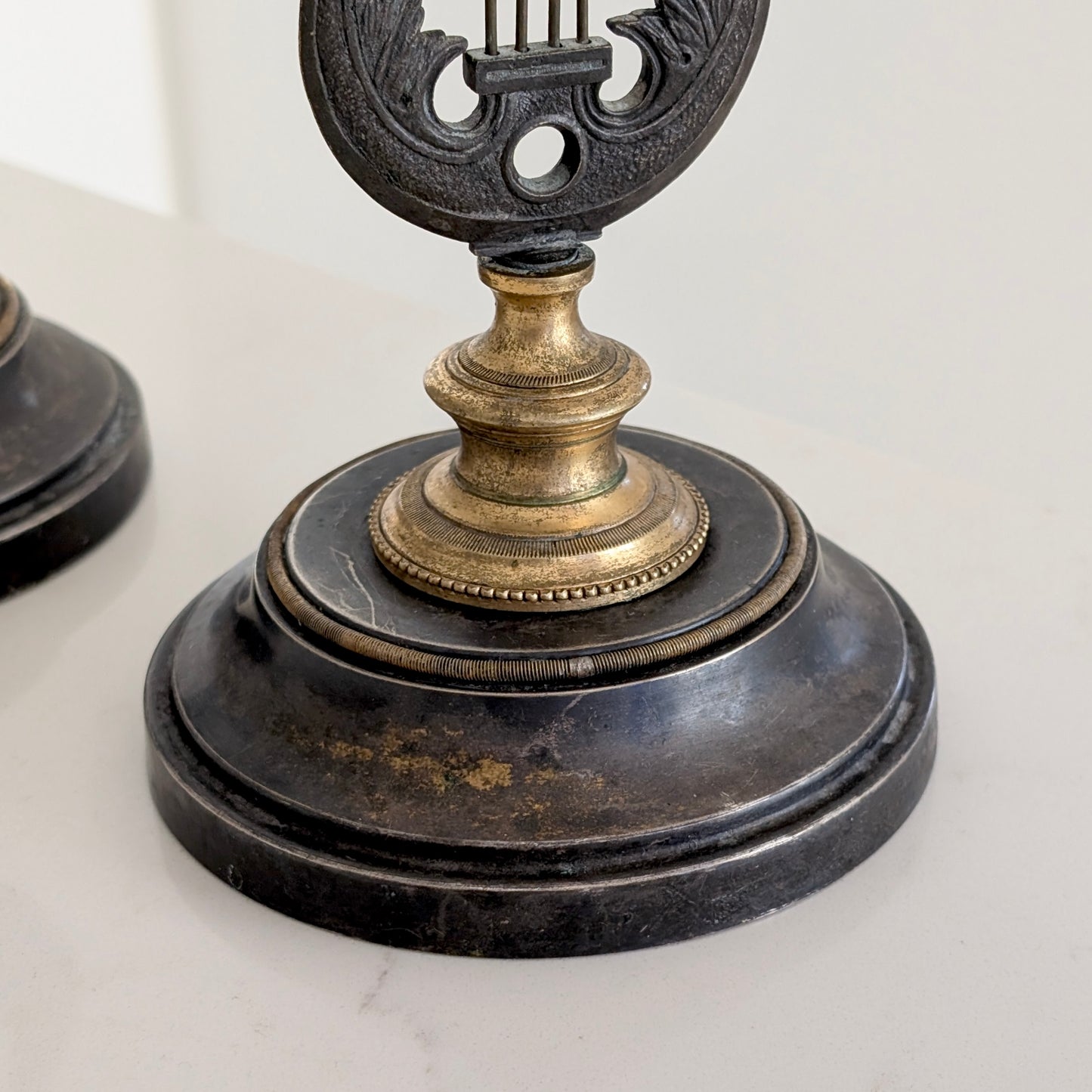 A Pair of 19th Century Gilt Bronze "Lyre" Candle Holders