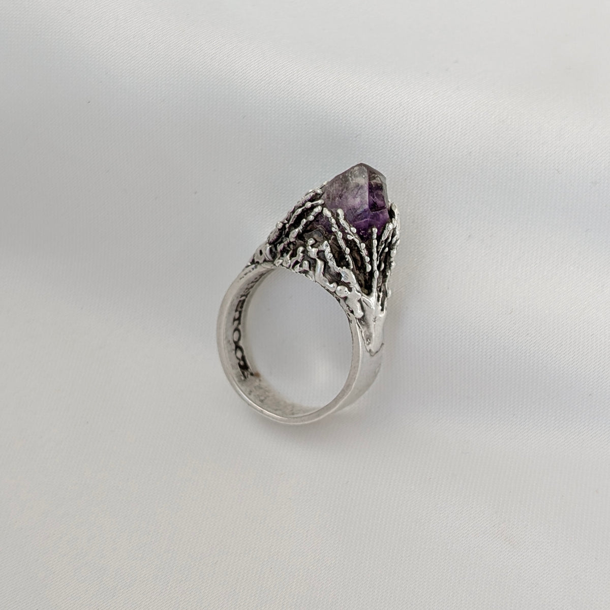 A Brutalist Sterling Silver Amethyst Ring, Signed Weinstock
