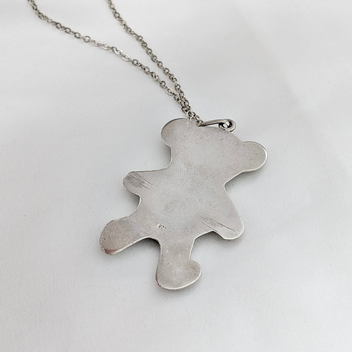 A Large Sterling Silver Teddy Bear Pendant on Chain, circa 1970's
