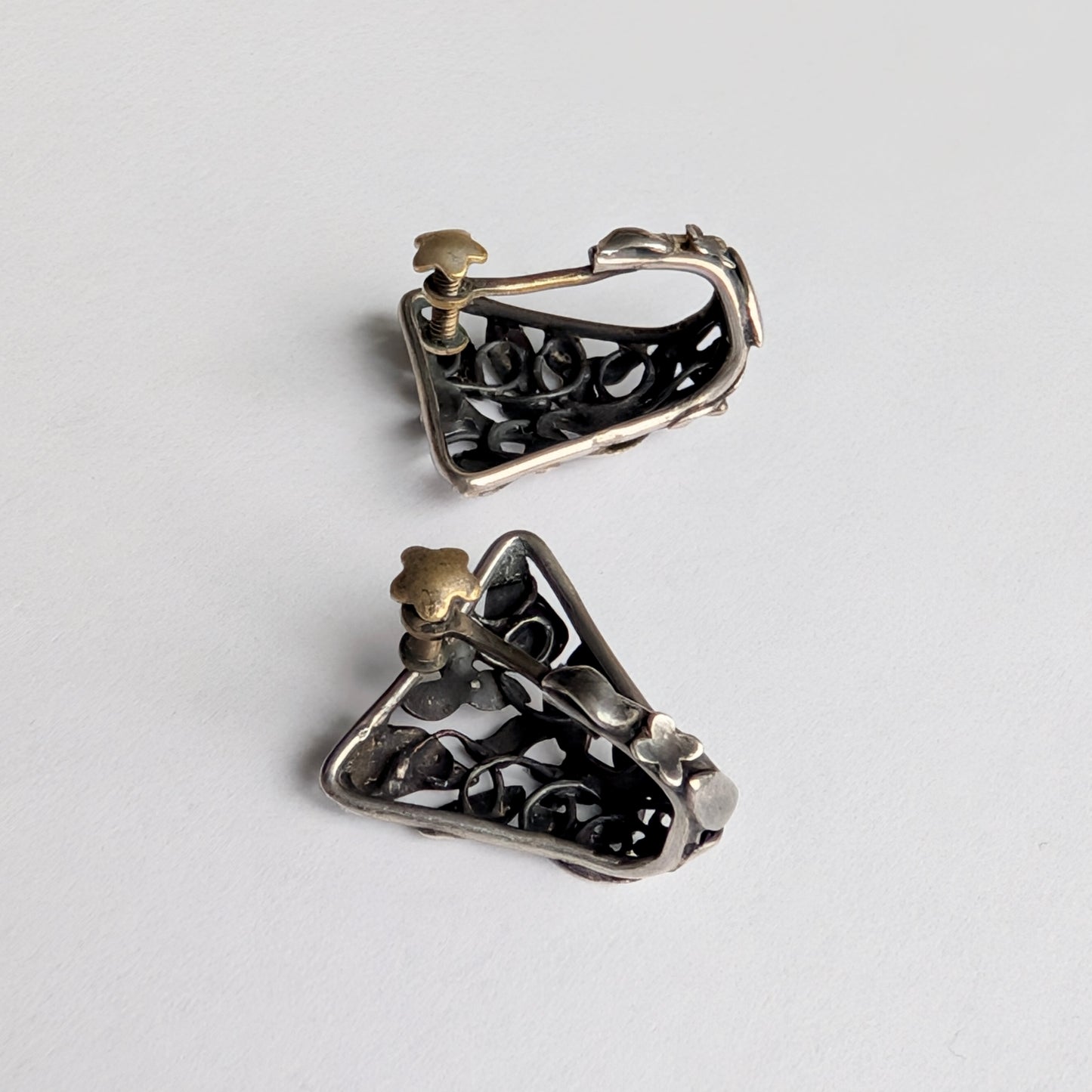 Pair of Antique Mexican Sterling Silver Screw-back Earrings