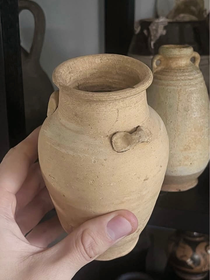 Two Antique 14th / 1 5th Century Thai Sawankhalok Pottery Jars