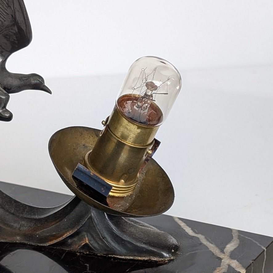 An Art Deco French Spelter & Marble Seagull lamp, c1930