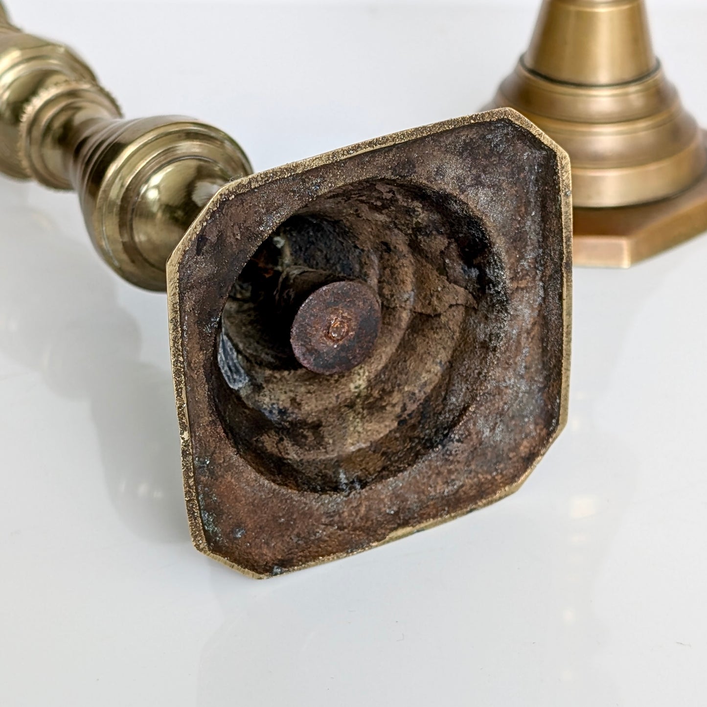 Pair of Victorian Brass 'Beehive' Ejector Candlesticks, c1890