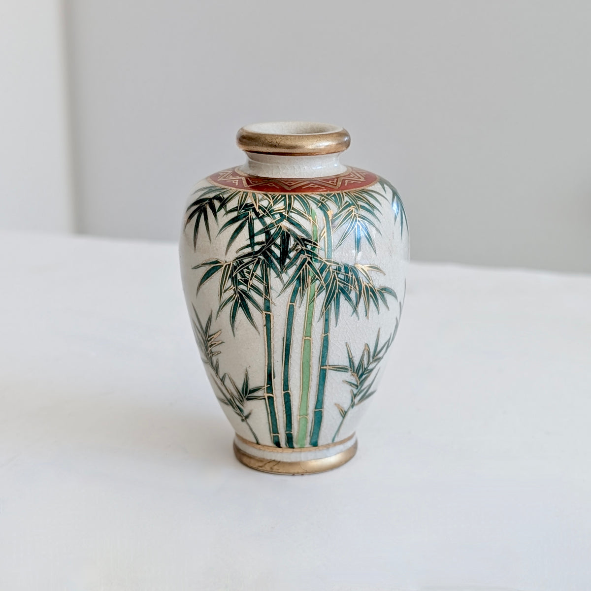 A Signed Miniature Japanese Satsuma Pottery Bamboo Vase