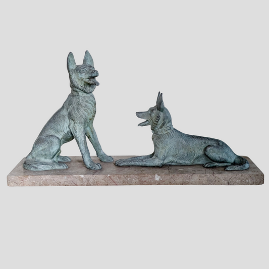 A Large French Art Deco 'Alsatian' Spelter & Marble Sculpture