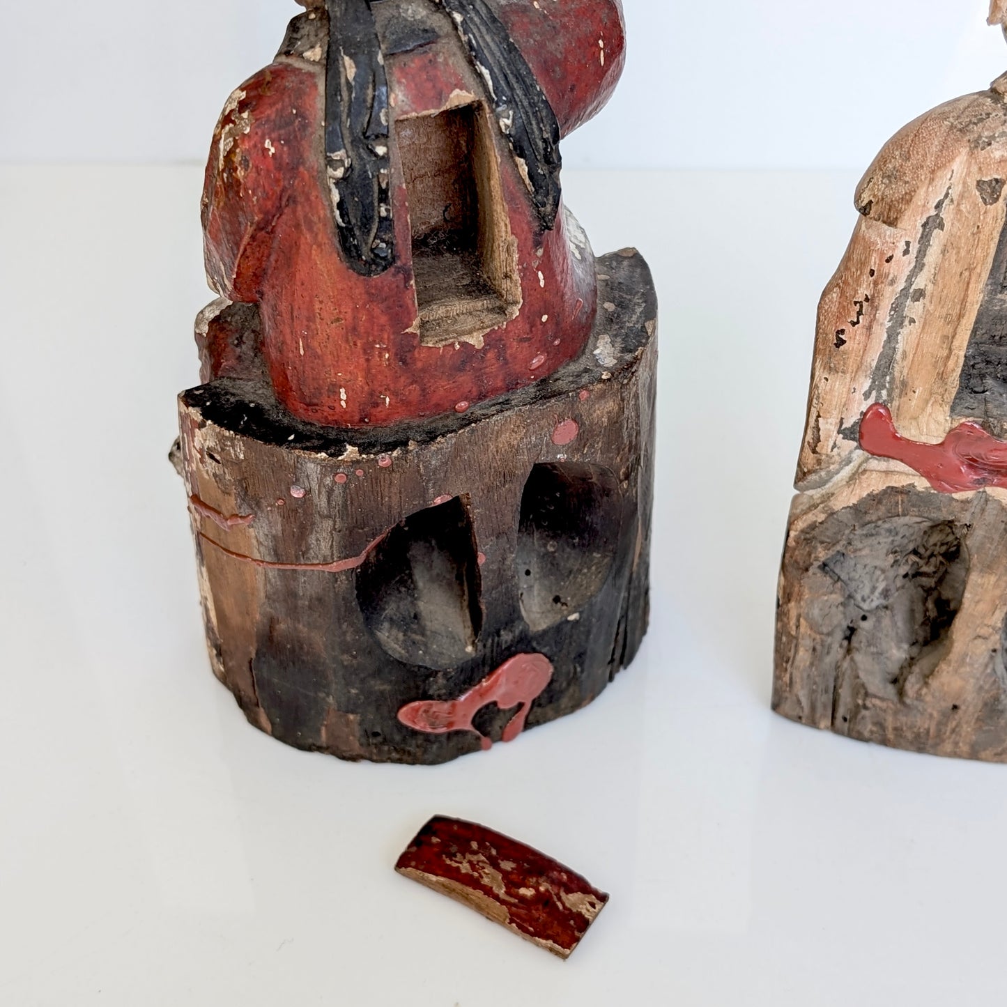Two Chinese Carved Wood Temple Figures, Qing Dynasty