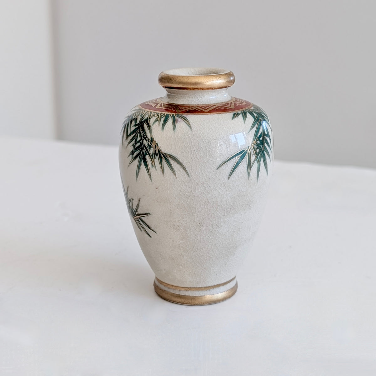 A Signed Miniature Japanese Satsuma Pottery Bamboo Vase