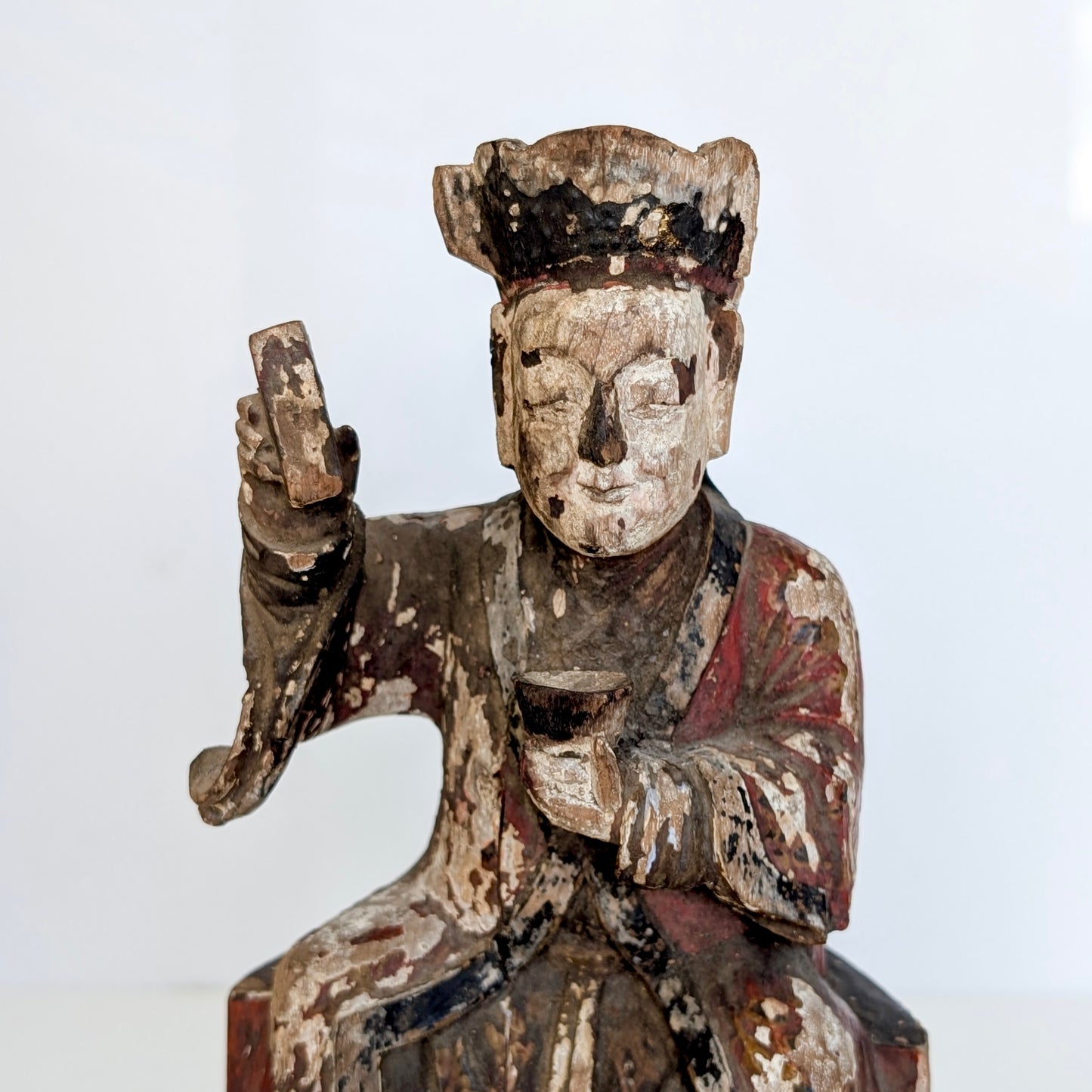 Two Chinese Carved Wood Temple Figures, Qing Dynasty