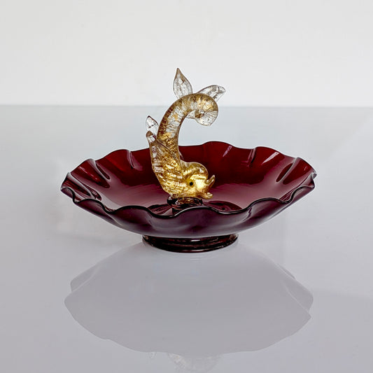 A Salviati Venetian Glass Dolphin Dish, c1950-60
