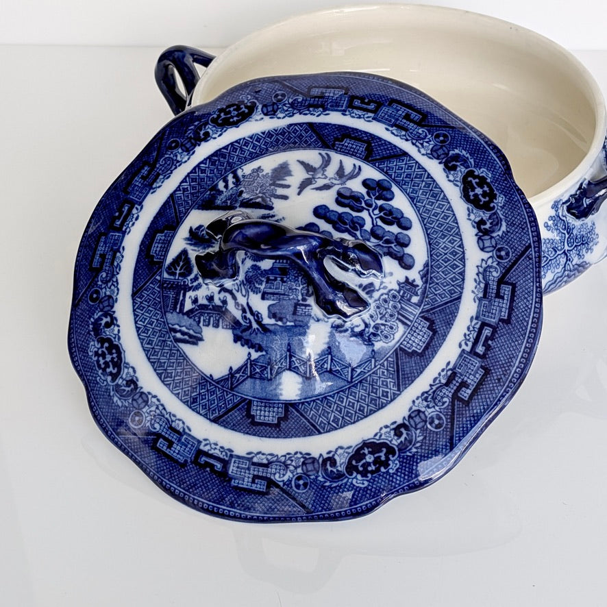A Royal Doulton Flow Blue "Willow" Tureen