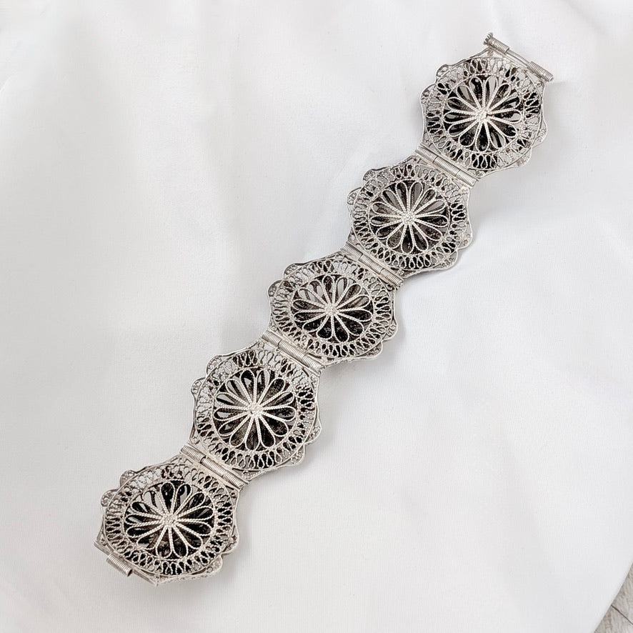 A Substantial Balkan 0.800 Silver Filigree & Coral Bracelet