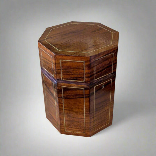 An Octagonal Mahogany Brass-Inlaid Box, c1880