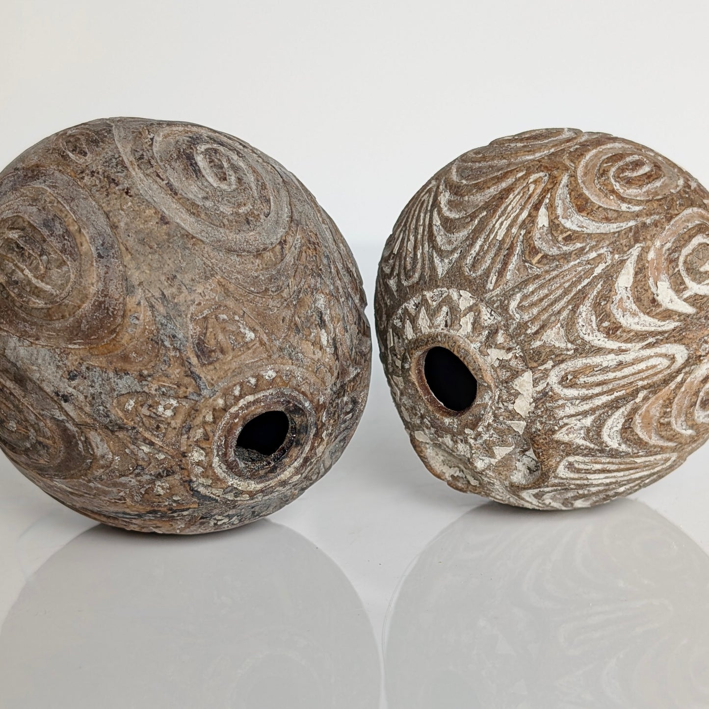 Two Iban Dayak Carved Gourd Lime Boxes, Borneo, 19th Century