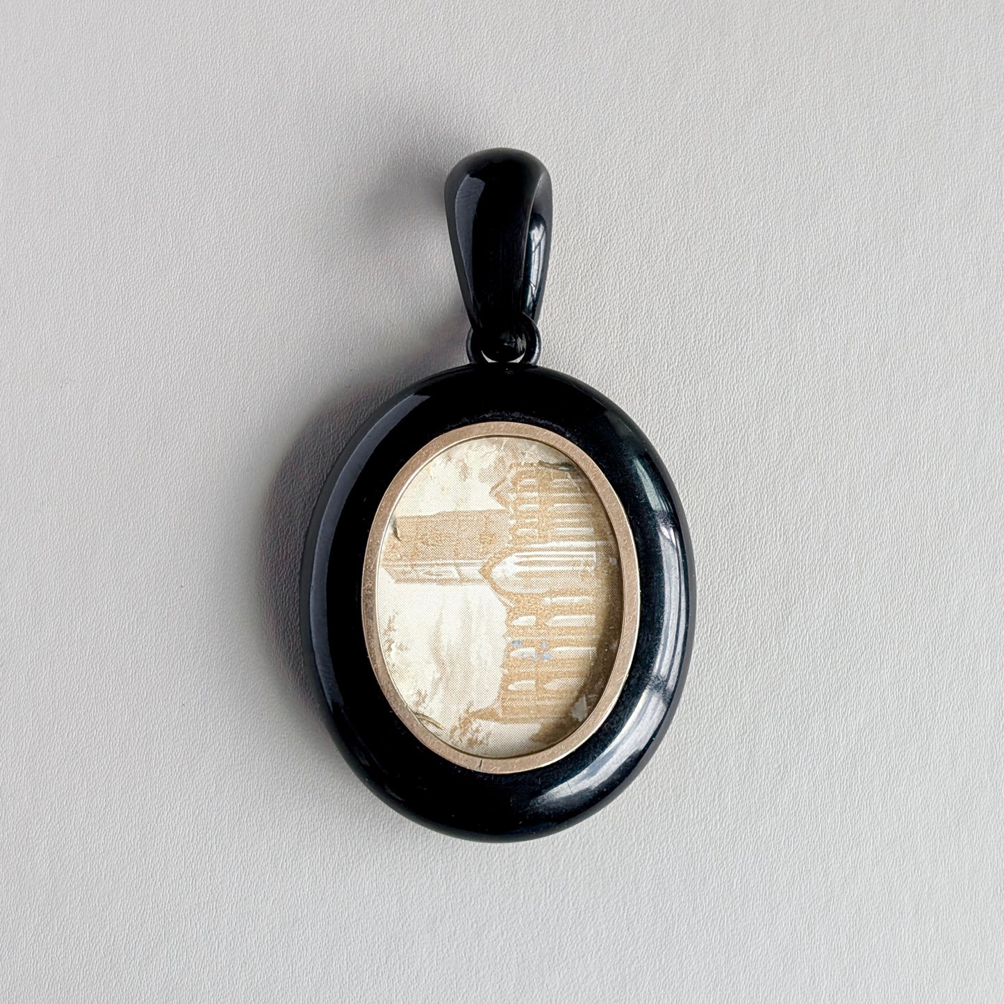 An Impressive Large Victorian Whitby Jet Mourning Locket, labeled "John", c1880
