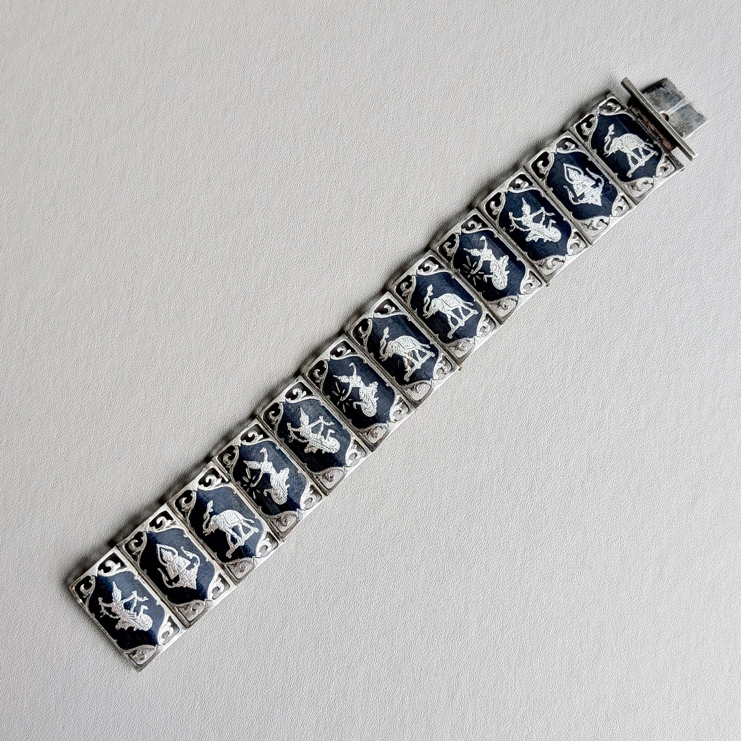 A Siam Sterling Silver Niello Ware Bracelet, 20th Century