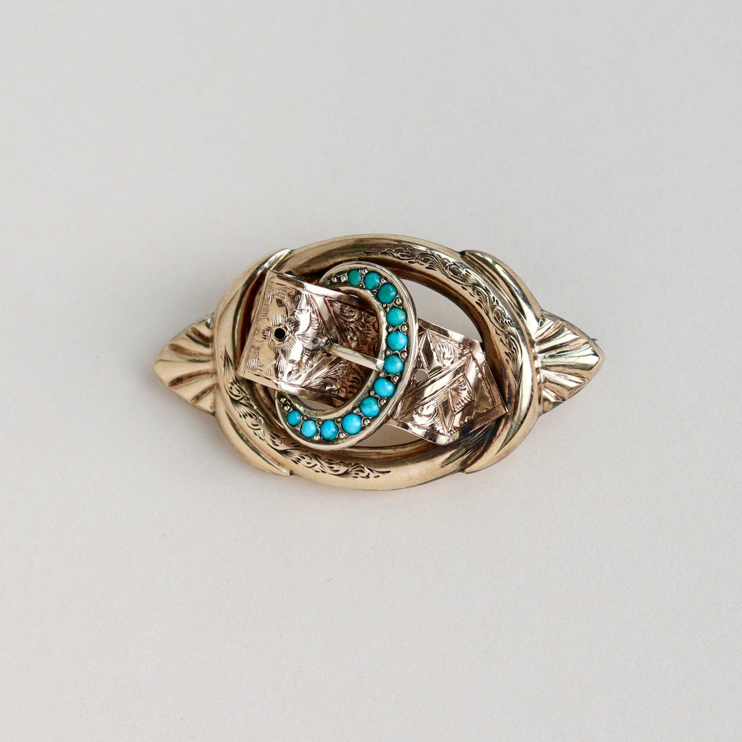 A Victorian 9ct Gold & Turquoise Buckle Brooch, c1860