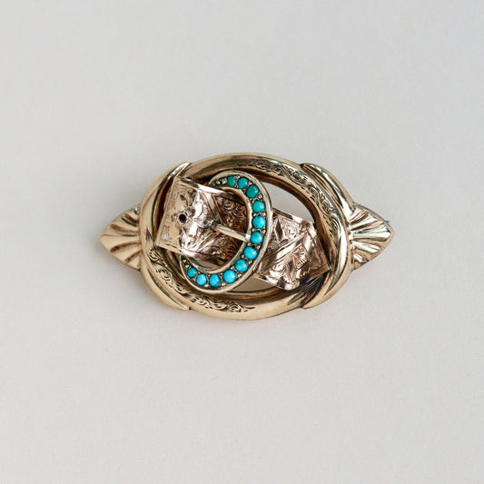 A Victorian 9ct Gold & Turquoise Buckle Brooch, c1860