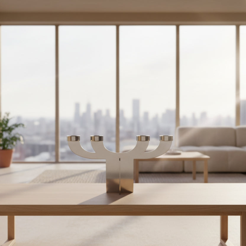 A Stainless Steel Candelabra By Grethe Meyer for Georg Jensen