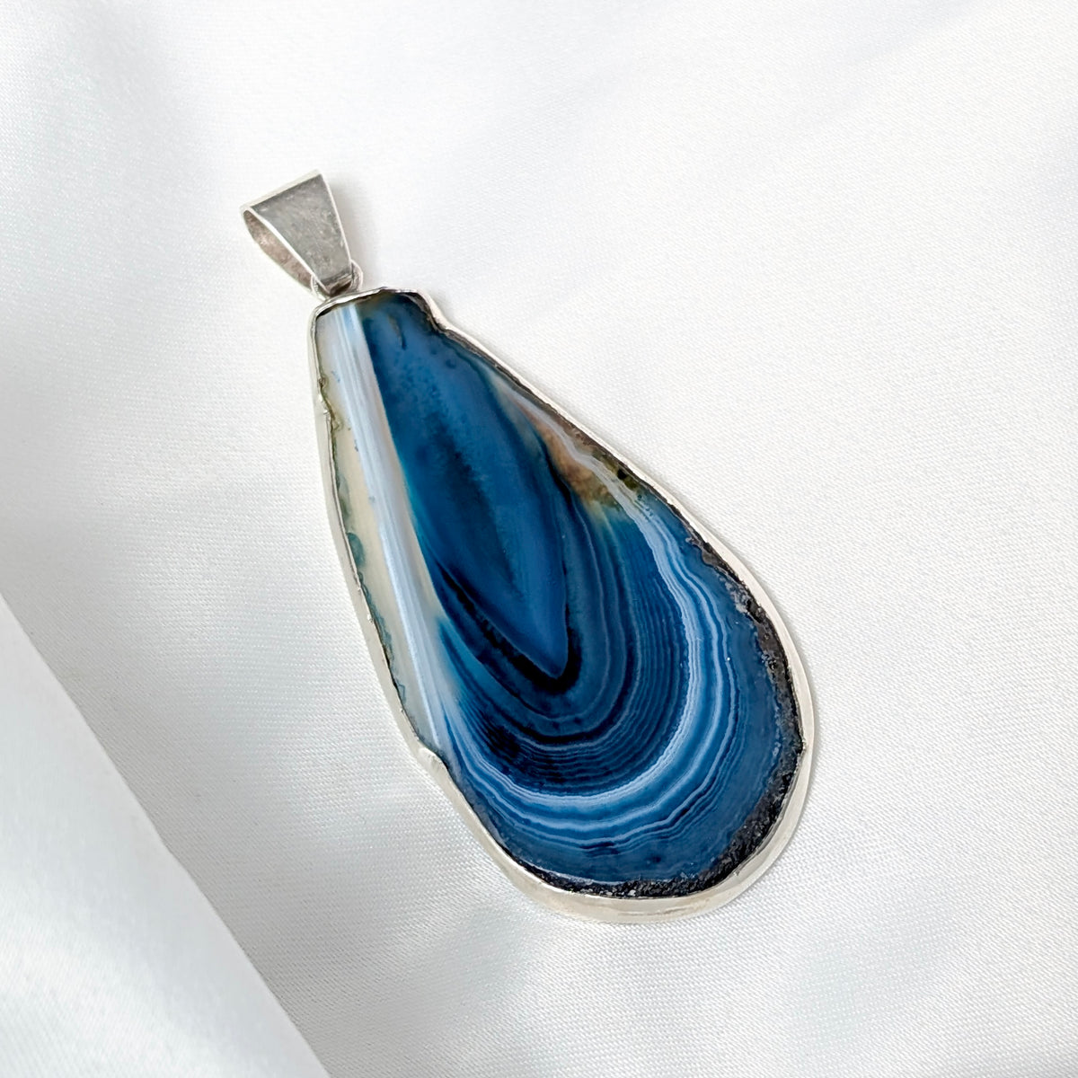 A Large Australian Sterling Silver Blue Agate Pendant