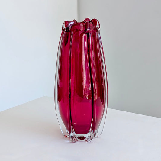 A Large Mid Century Red Glass Vase