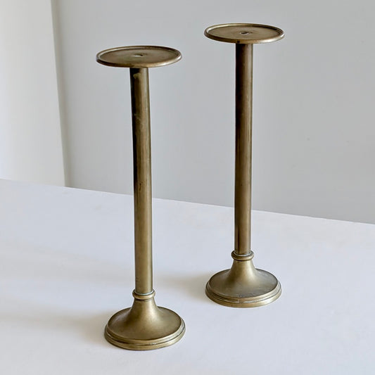 Pair of 19th Century Australian Brass Pillar Candle Holders by Thomas Gaunt