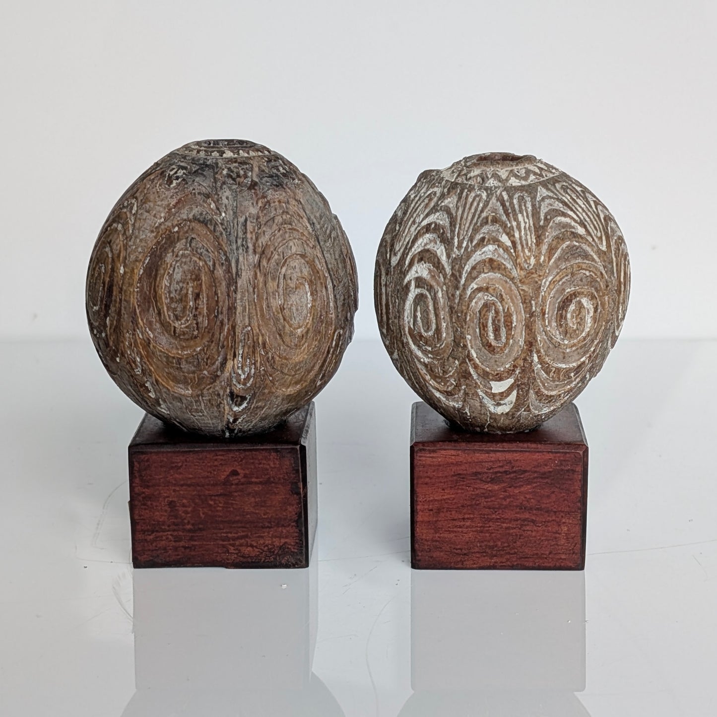 Two Iban Dayak Carved Gourd Lime Boxes, Borneo, 19th Century