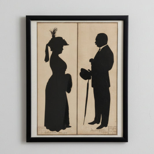 Framed Paper-Cut Silhouette Portraits by Baron Scotford (USA), c1913