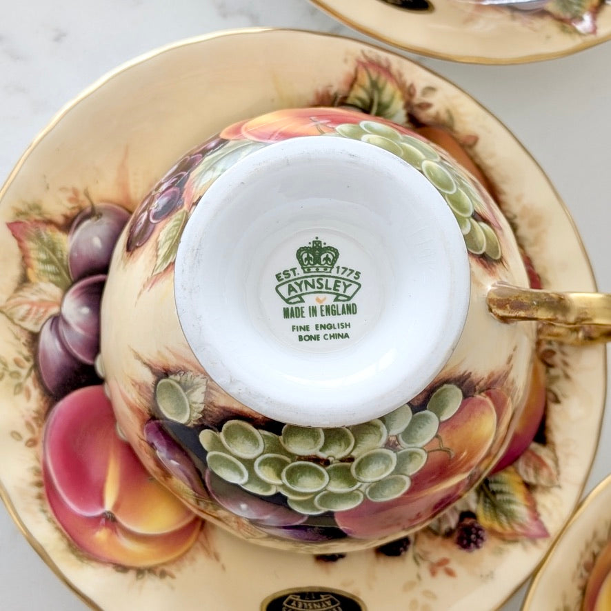 A Set of Four AYNSLEY "Orchard Gold" Fine Bone China Teacup Duo's