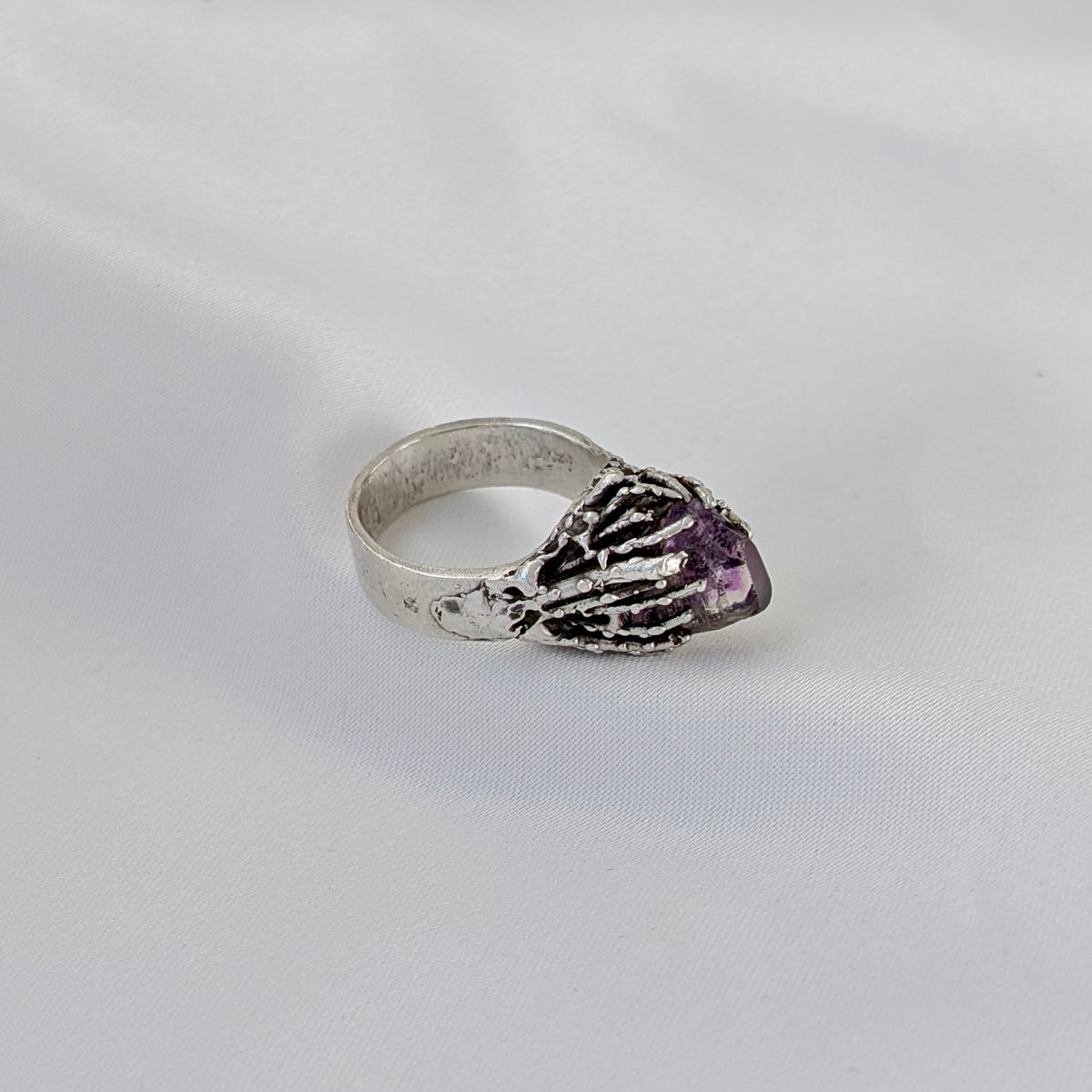 A Brutalist Sterling Silver Amethyst Ring, Signed Weinstock