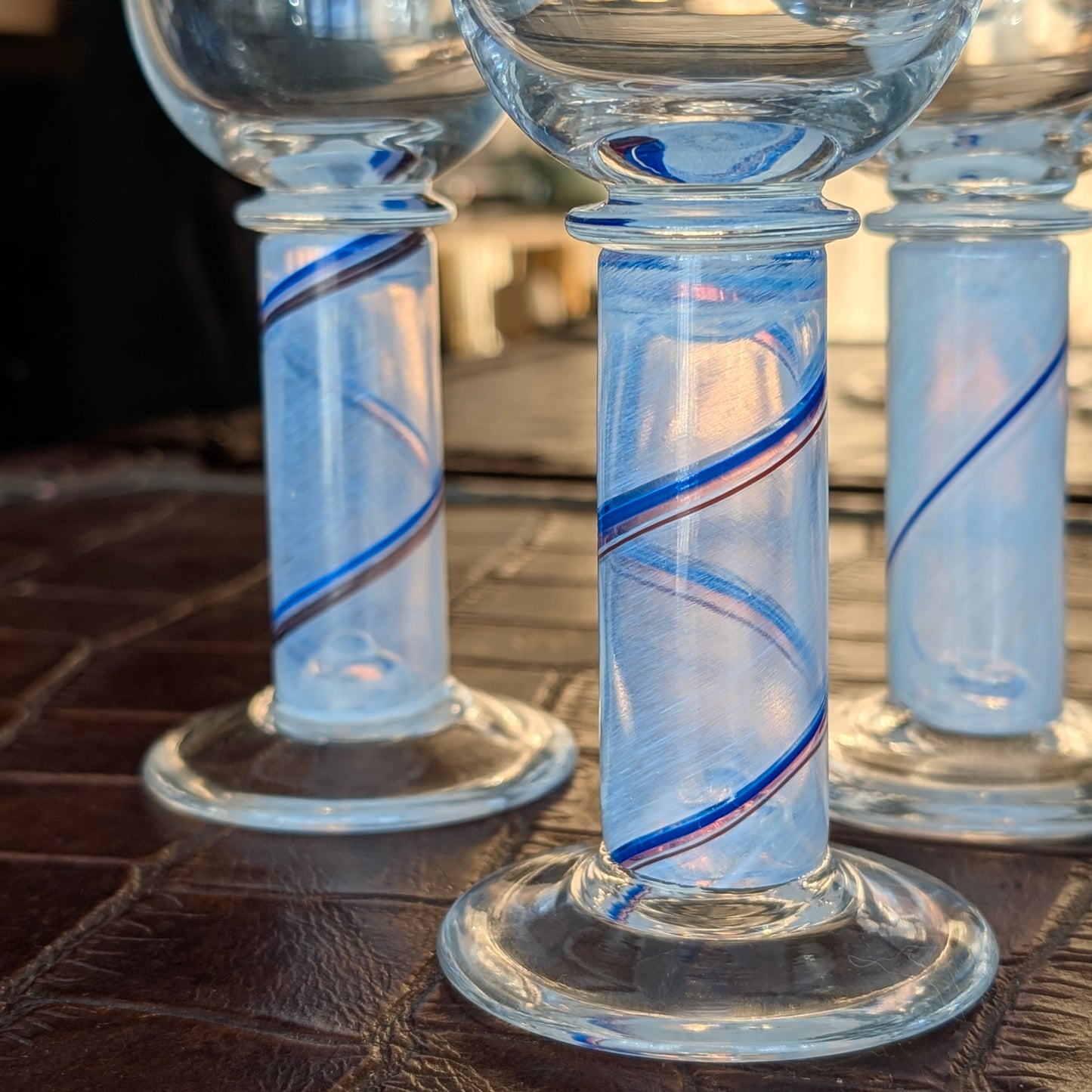 Set of 4 Kosta Boda 'Blue Rainbow' Stemmed Glasses By Bertil Vallien