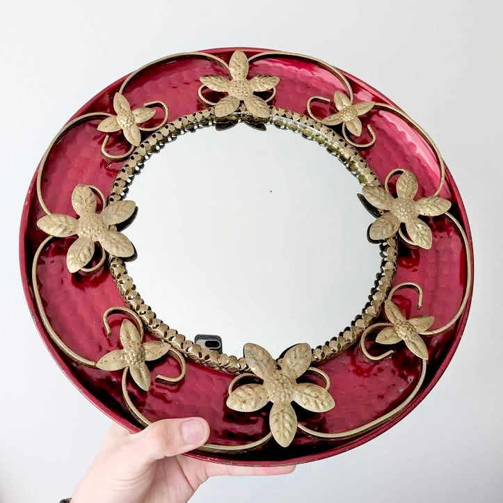 A Mid Century English Made Round Convex Wall Mirror