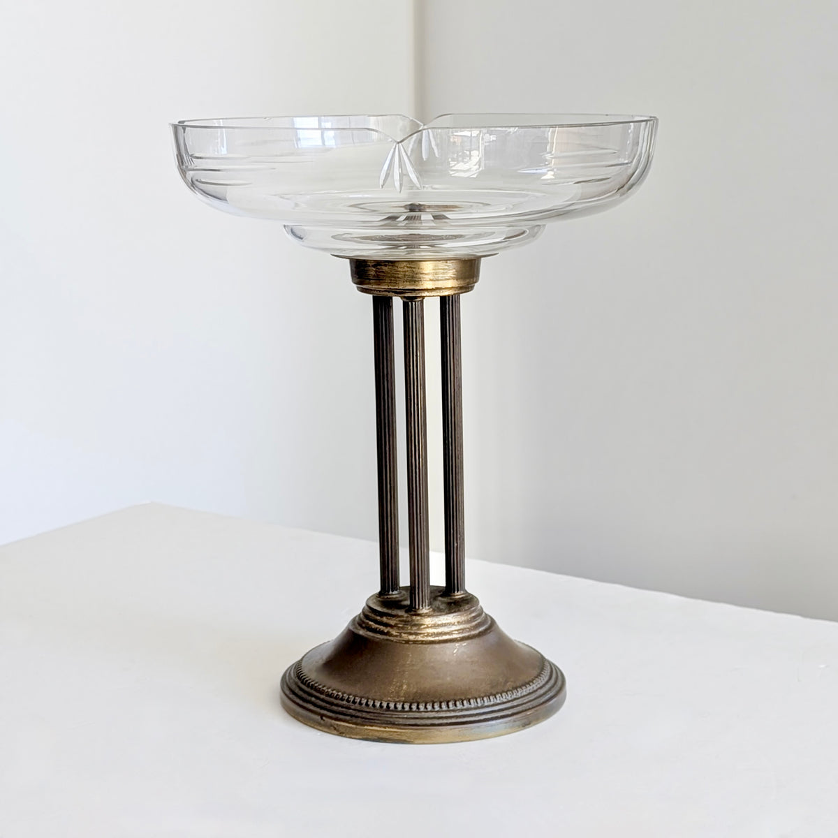 A Tall Architectural Cut Crystal & Brass Tazza, c1920's