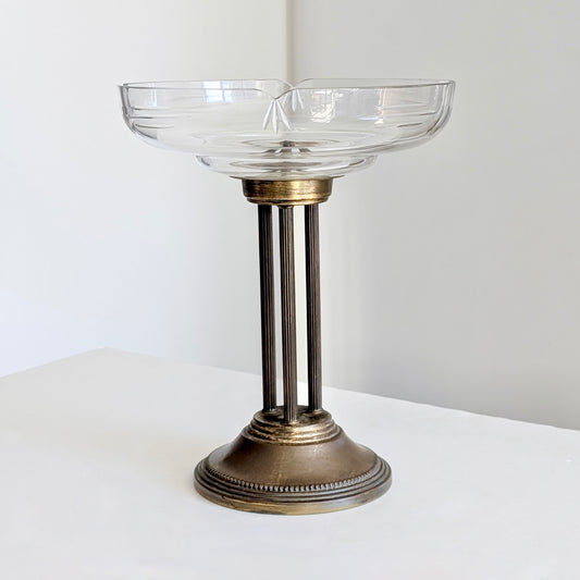 A Tall Architectural Cut Crystal & Brass Tazza, c1920's