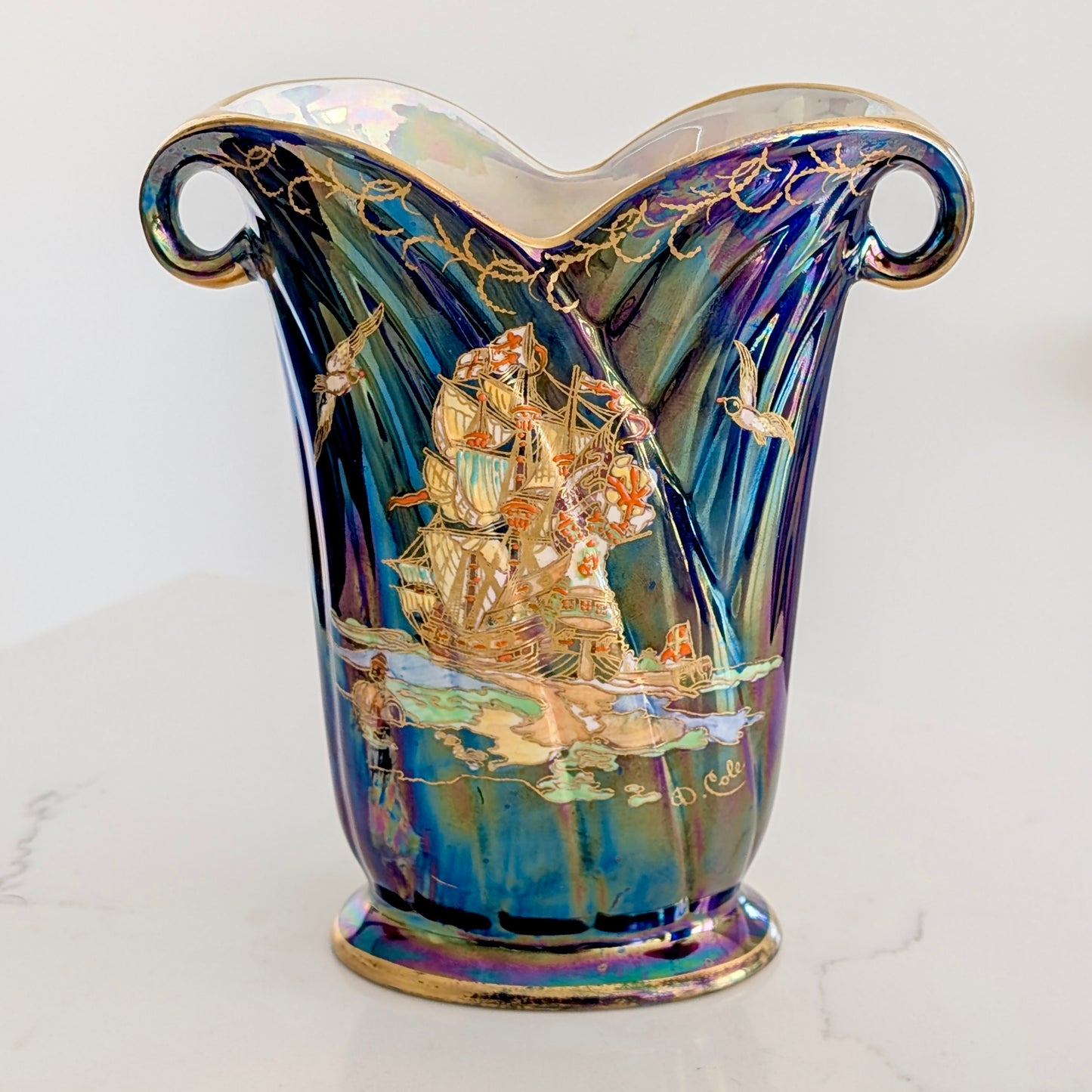 A Rare Crown Devon "Blue Galleon" Lustre Vase