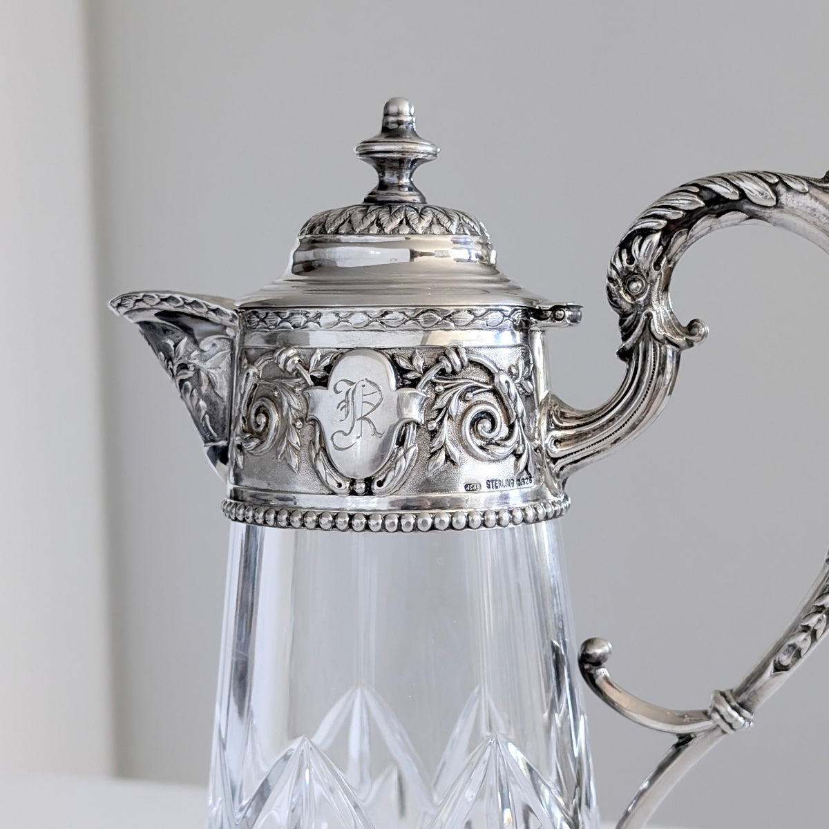 A Rare Whitehill Sterling Silver & Crystal Claret Jug