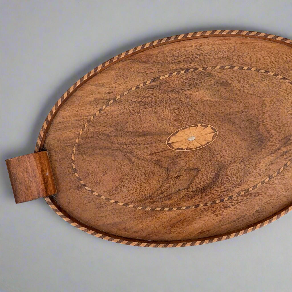 A Walnut Oval Inlaid Marquetry Tray, c1920