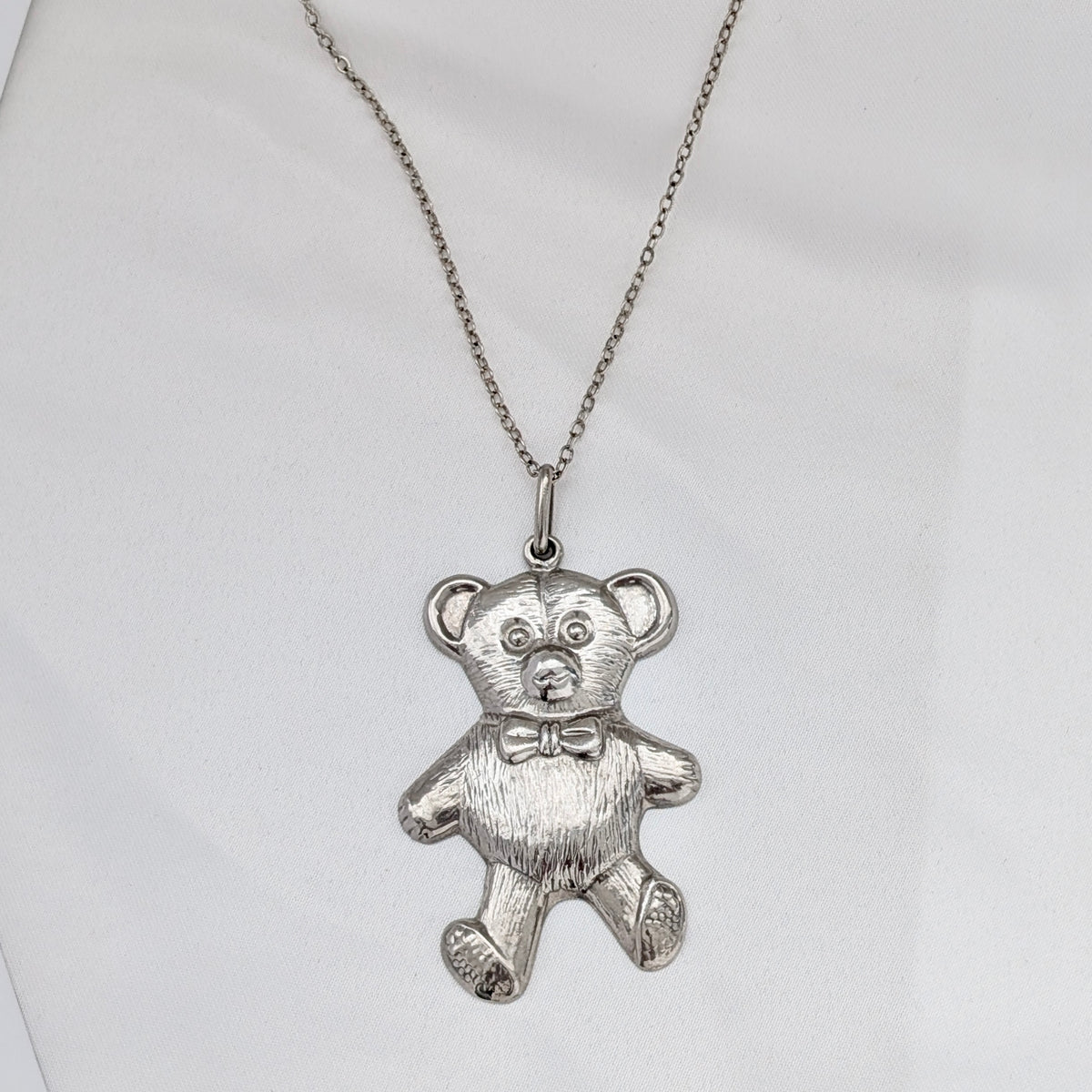 A Large Sterling Silver Teddy Bear Pendant on Chain, circa 1970's