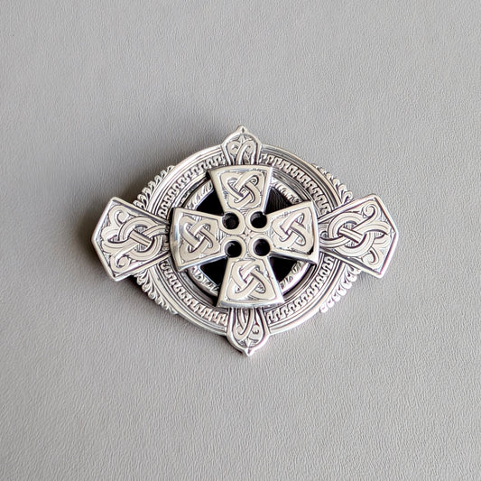 A Victorian Scottish Sterling Silver "Celtic Cross" Brooch, c1880