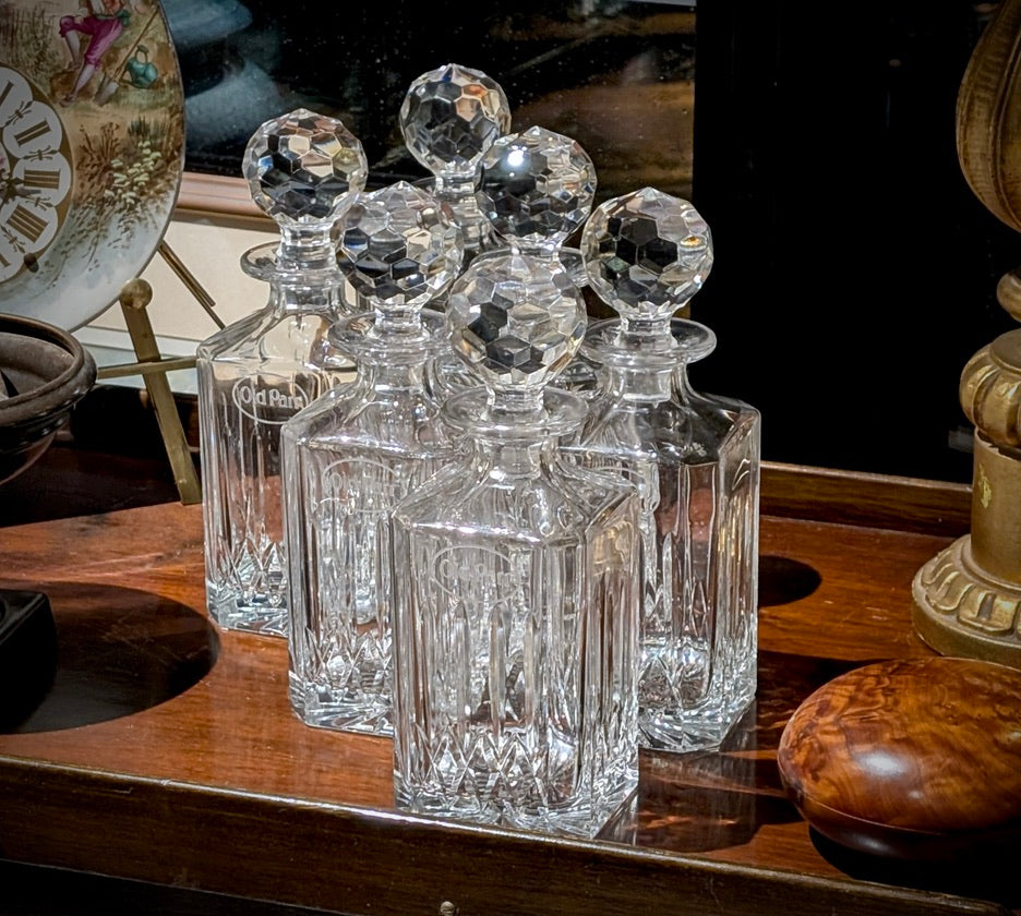 A Rare Matching Set of 6 Edinburgh Crystal Decanters for Old Parr Whisky
