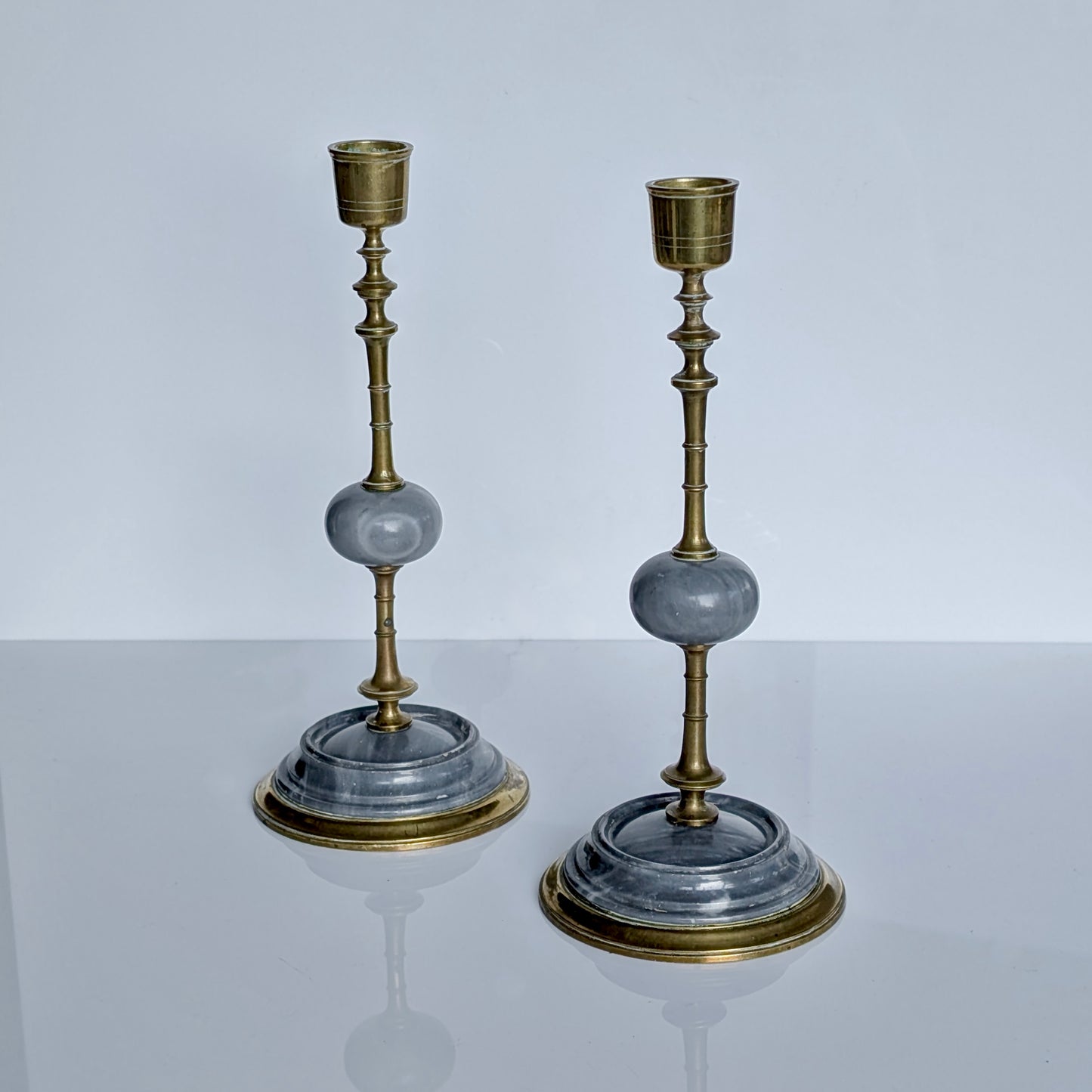 French Marble & Brass Candlesticks, c1890