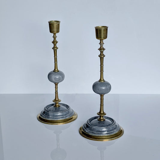 French Marble & Brass Candlesticks, c1890
