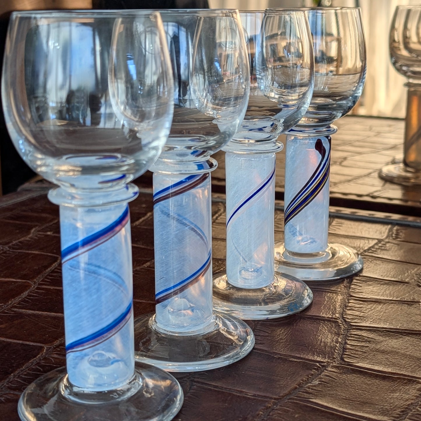 Set of 4 Kosta Boda 'Blue Rainbow' Stemmed Glasses By Bertil Vallien
