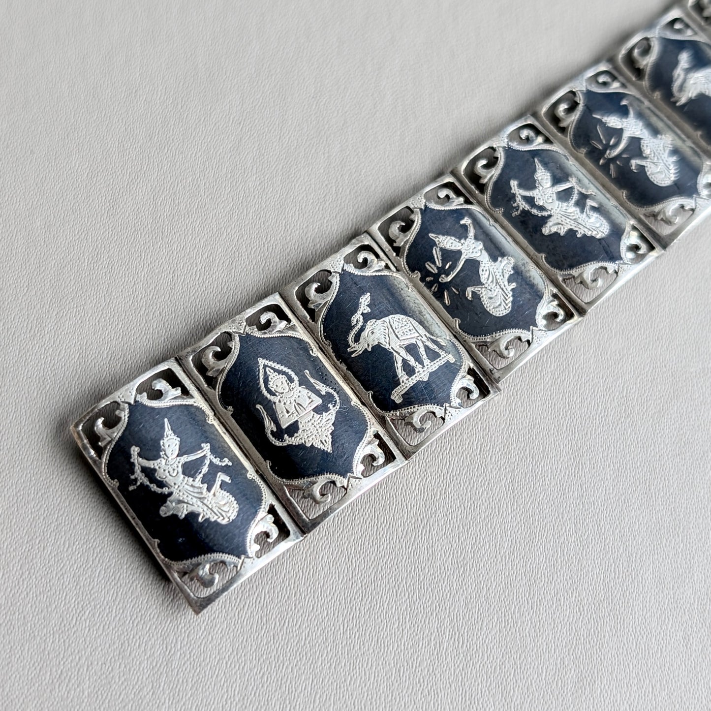 A Siam Sterling Silver Niello Ware Bracelet, 20th Century