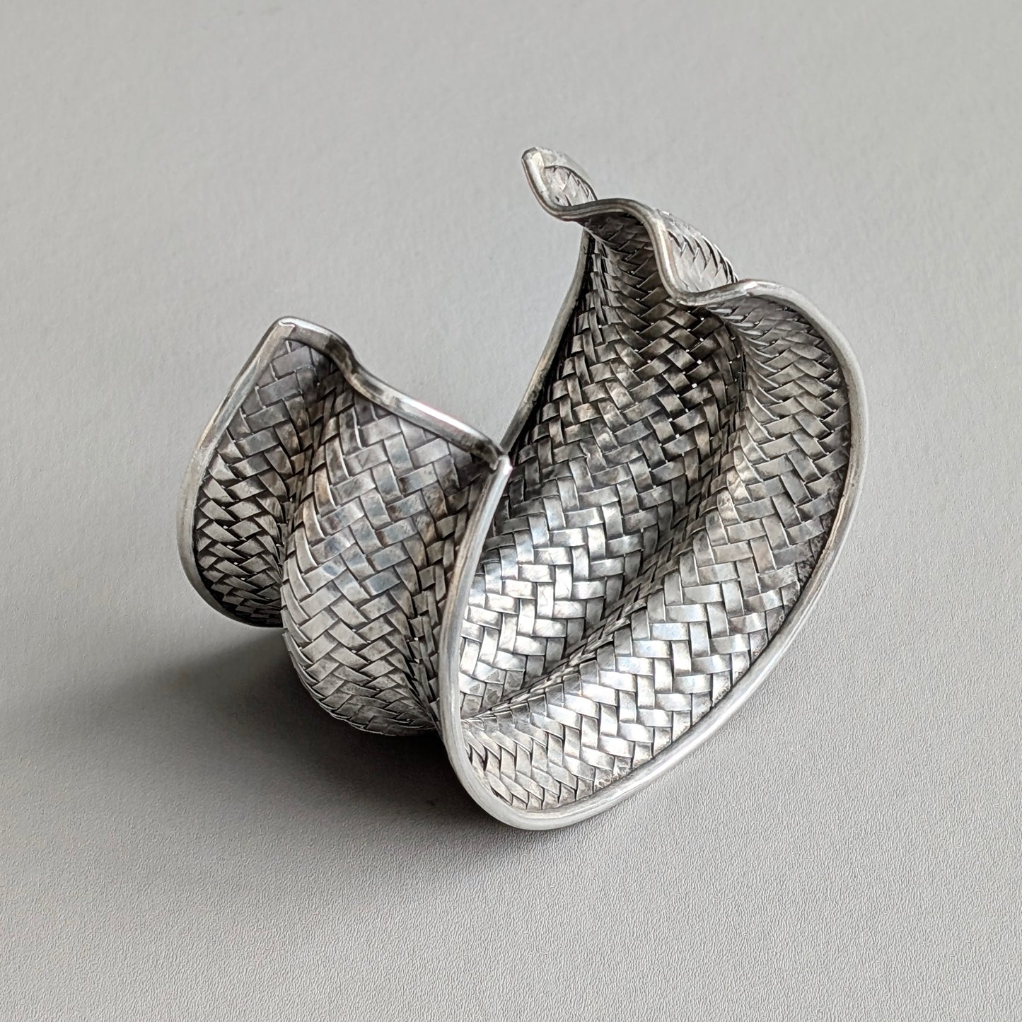 A Large Hill Tribe Sterling Silver Basketweave Cuff Bangle