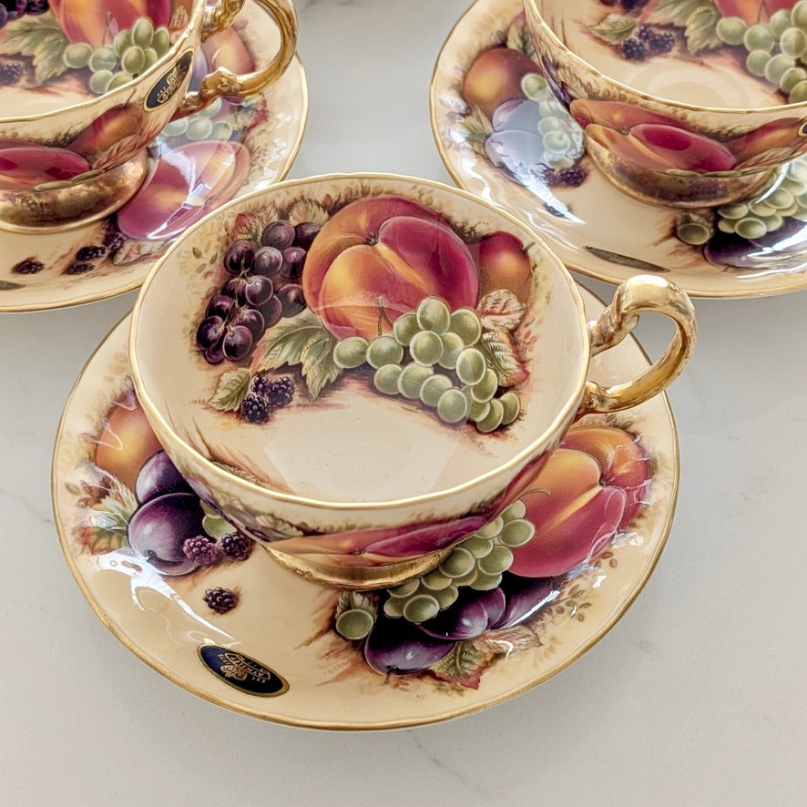A Set of Four AYNSLEY "Orchard Gold" Fine Bone China Teacup Duo's
