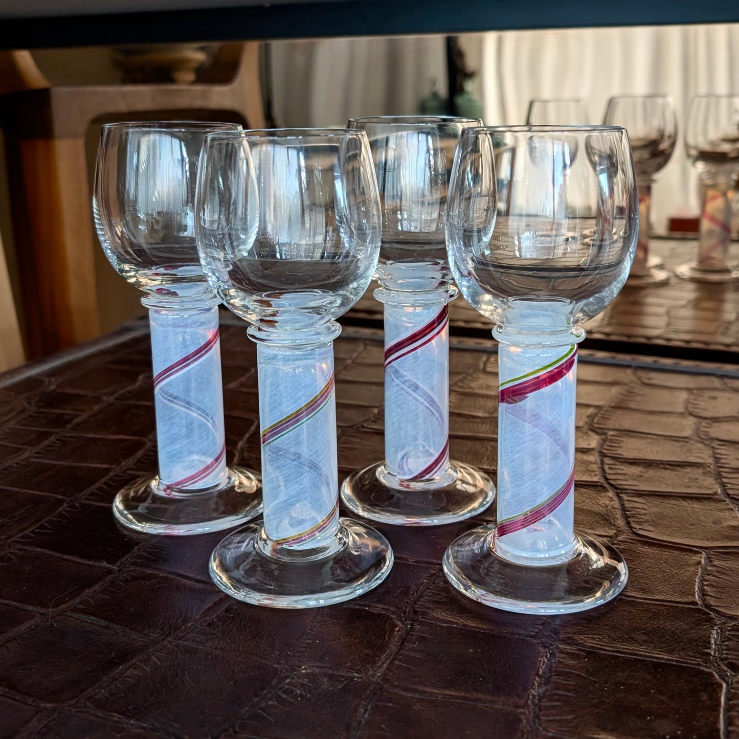 Set of 4 Kosta Boda 'Blue Rainbow' Stemmed Glasses By Bertil Vallien