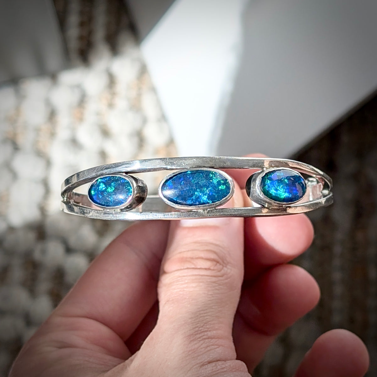 A Kranz & Ziegler Sterling Silver Australian Opal Bangle