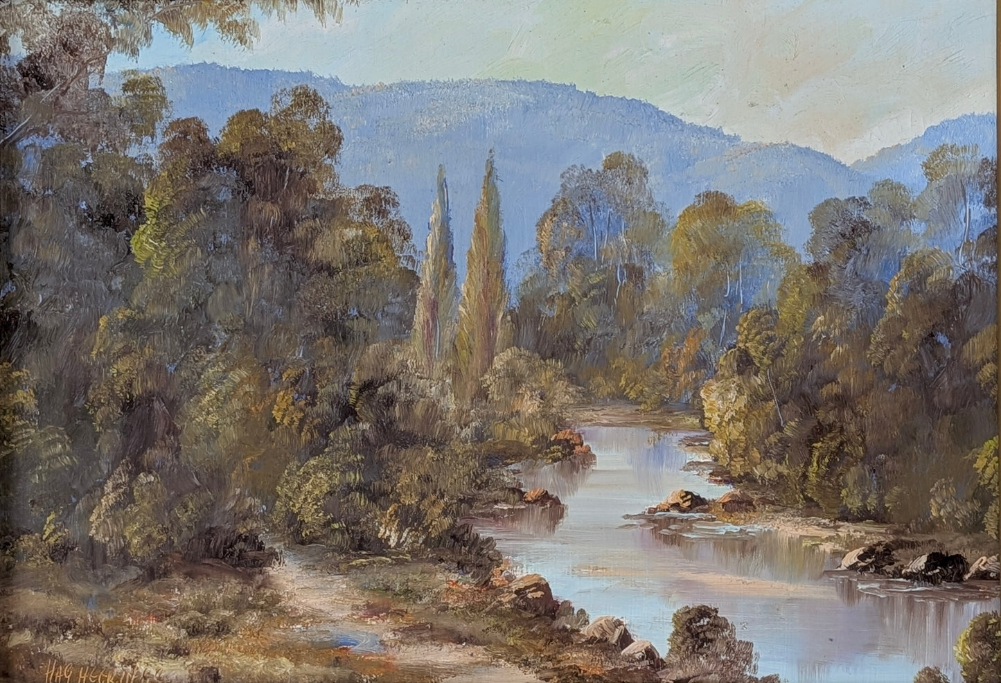 H.A.G Heerings 'Early Morning Yarra Valley' Oil, c1970