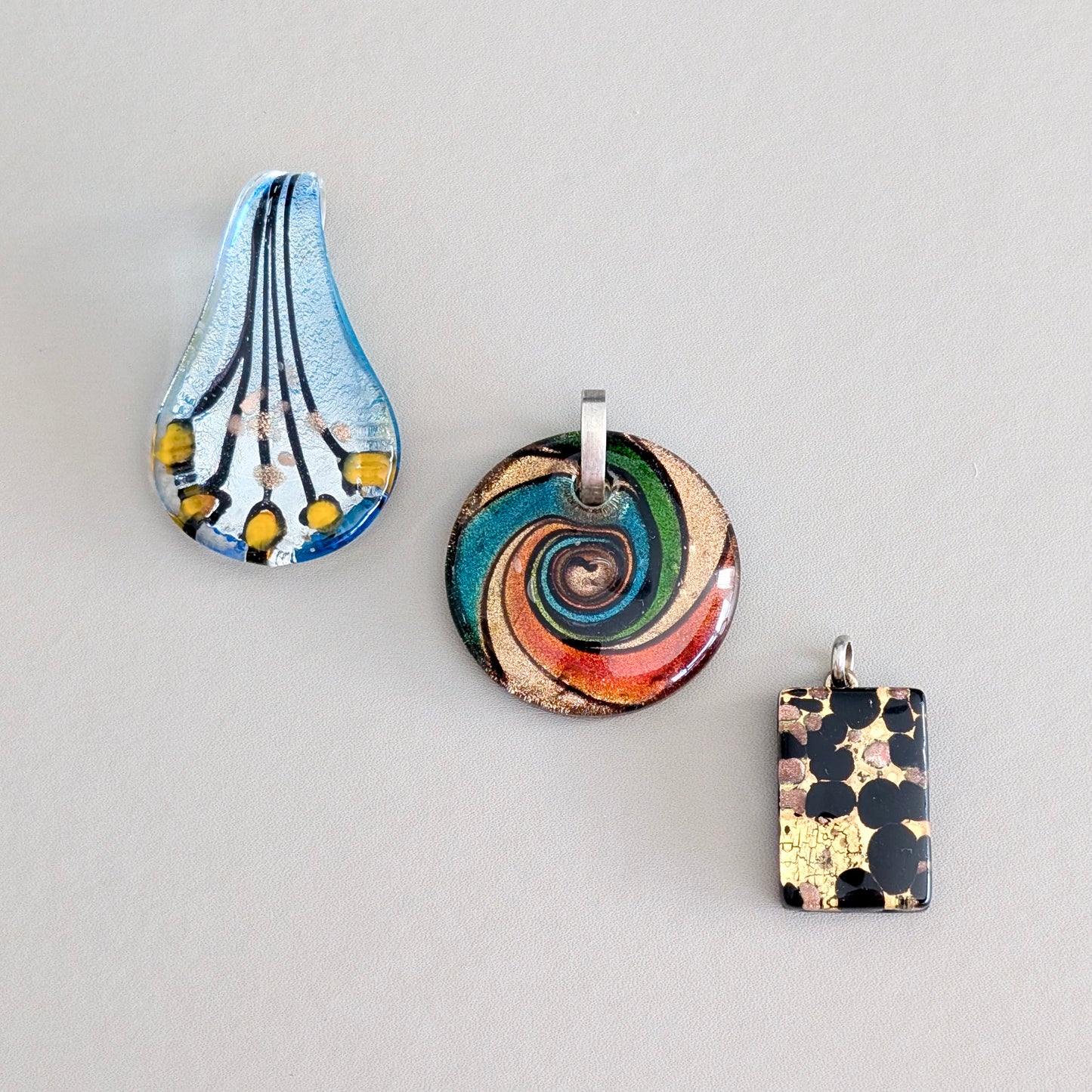 Three Assorted Murano Glass Pendants, Italy, 20th Century