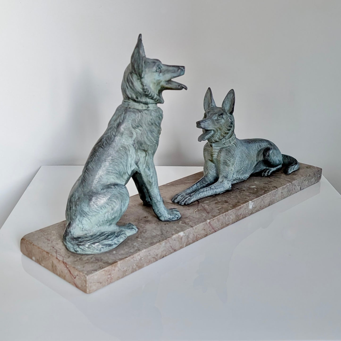 A Large French Art Deco 'Alsatian' Spelter & Marble Sculpture